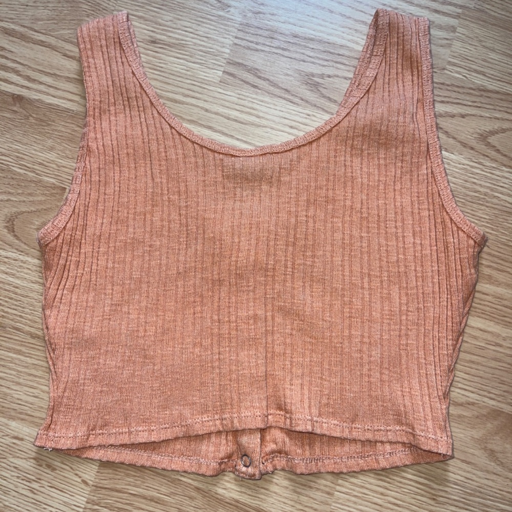 Wild Fable Orange Knit Cropped Sleeveless Button Up Top Size Medium - Picture 5 of 5